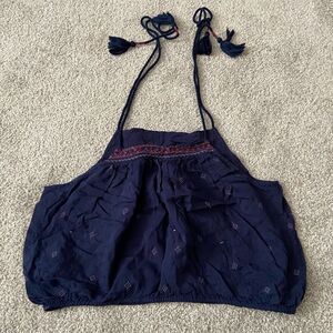 Free‎ people crop top xs tie shoulders. Navy